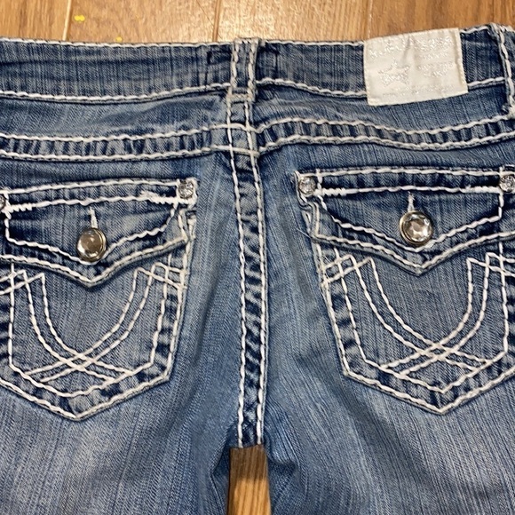 L.a. Idol Girls White Stitch Bling Blue Jeans (Size 5) - Picture 3 of 12